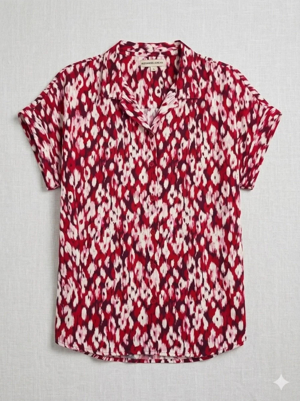 Alexander Jordan Women's Red Patterned Short-Sleeve Blouse XL - Picture 2 of 2